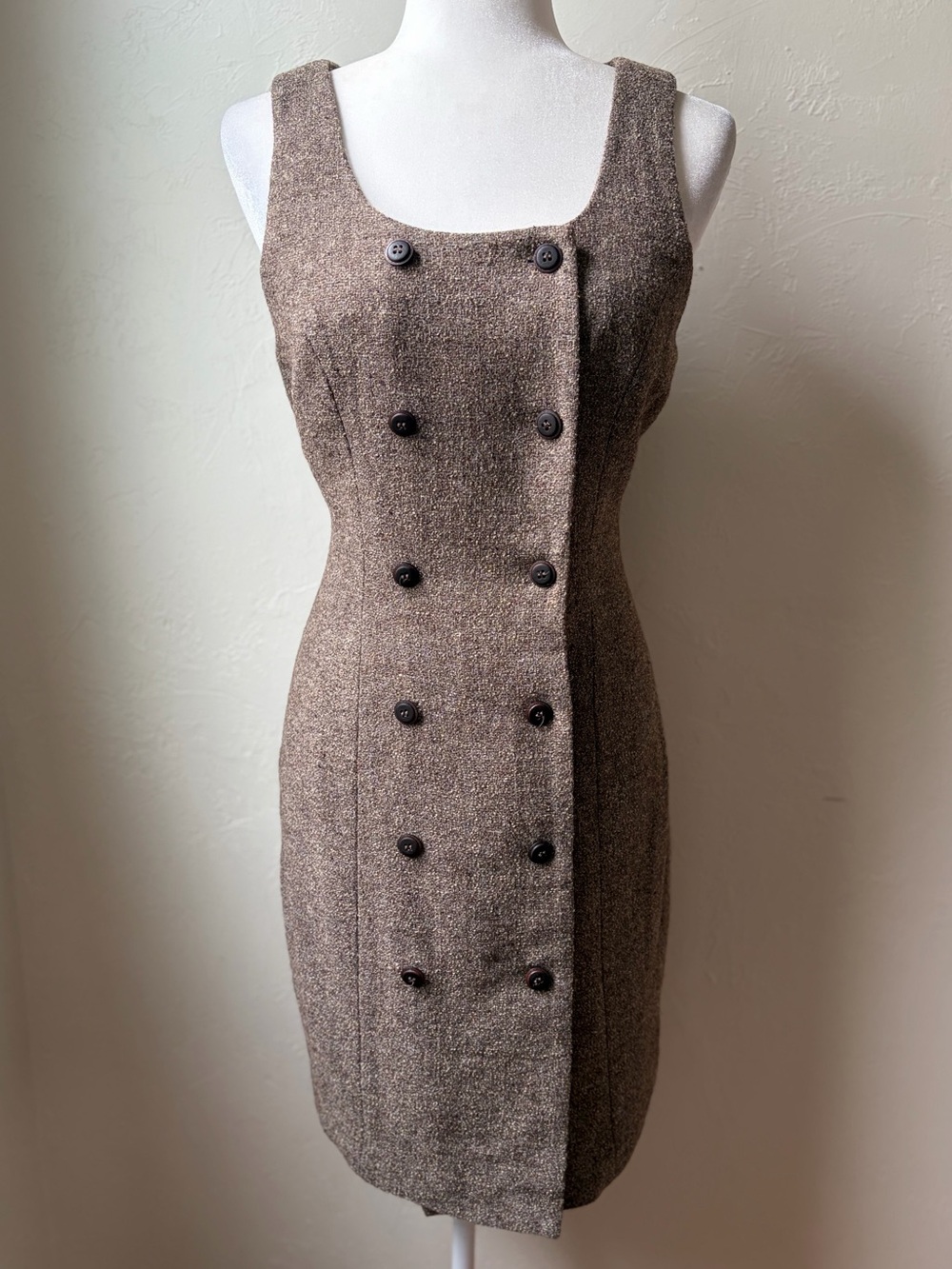 VTG 90s Ann Taylor Tweed Double Breasted Sheath Dress Size 8 USA Wool Blend